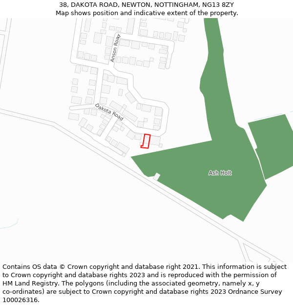 38, DAKOTA ROAD, NEWTON, NOTTINGHAM, NG13 8ZY: Location map and indicative extent of plot