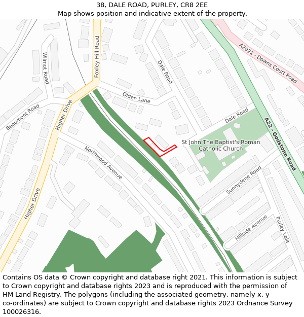 38, DALE ROAD, PURLEY, CR8 2EE: Location map and indicative extent of plot