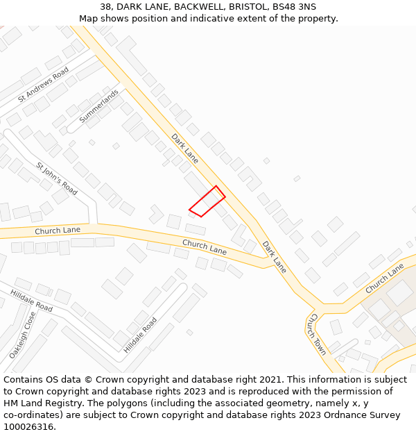 38, DARK LANE, BACKWELL, BRISTOL, BS48 3NS: Location map and indicative extent of plot