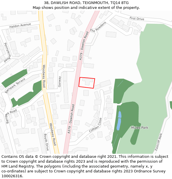 38, DAWLISH ROAD, TEIGNMOUTH, TQ14 8TG: Location map and indicative extent of plot