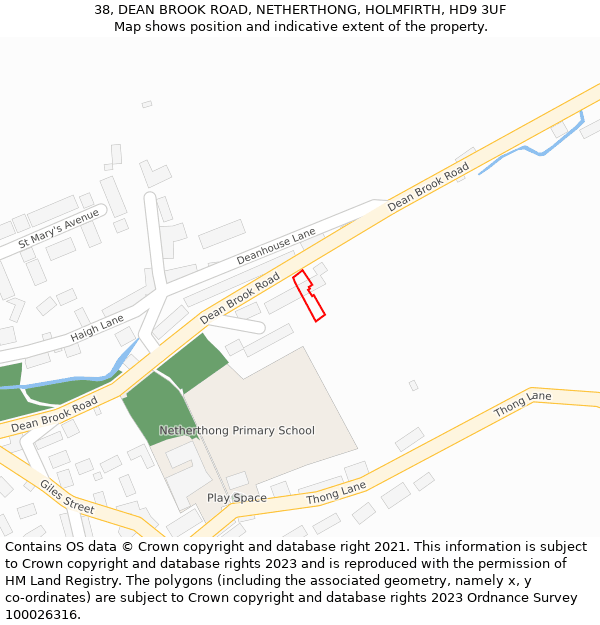 38, DEAN BROOK ROAD, NETHERTHONG, HOLMFIRTH, HD9 3UF: Location map and indicative extent of plot
