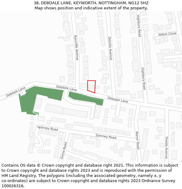 38, DEBDALE LANE, KEYWORTH, NOTTINGHAM, NG12 5HZ: Location map and indicative extent of plot