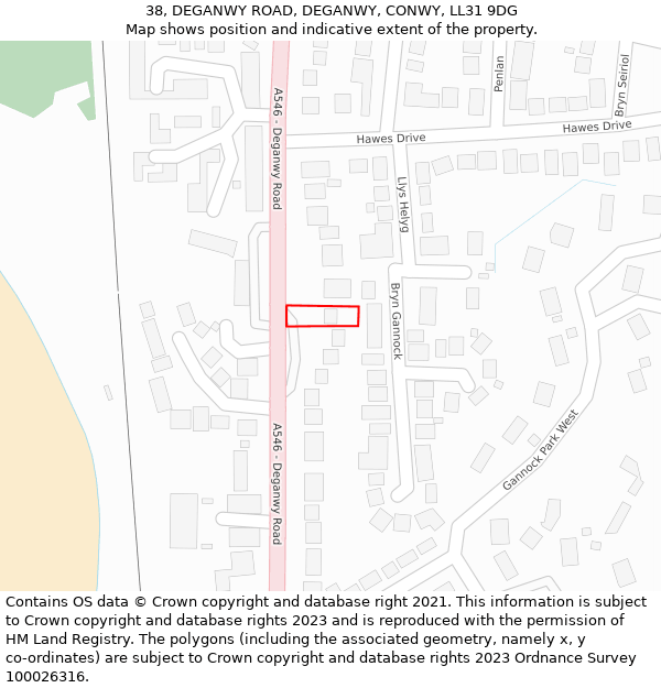 38, DEGANWY ROAD, DEGANWY, CONWY, LL31 9DG: Location map and indicative extent of plot