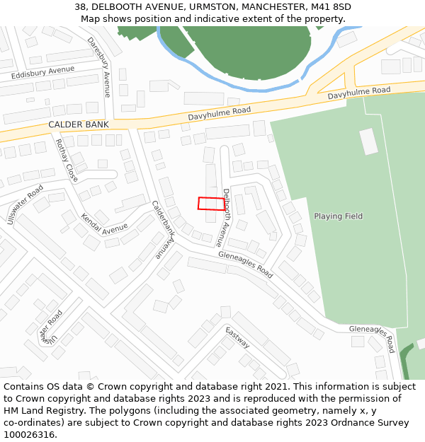 38, DELBOOTH AVENUE, URMSTON, MANCHESTER, M41 8SD: Location map and indicative extent of plot