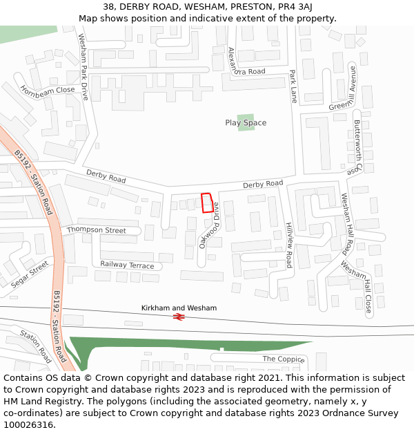 38, DERBY ROAD, WESHAM, PRESTON, PR4 3AJ: Location map and indicative extent of plot