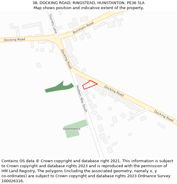 38, DOCKING ROAD, RINGSTEAD, HUNSTANTON, PE36 5LA: Location map and indicative extent of plot