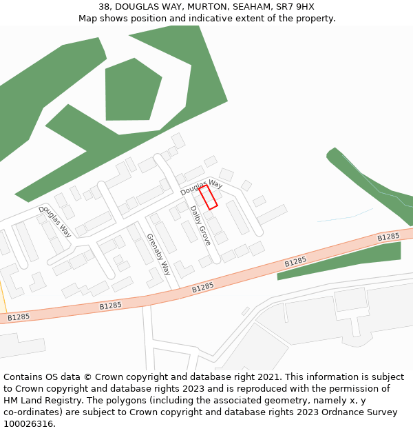 38, DOUGLAS WAY, MURTON, SEAHAM, SR7 9HX: Location map and indicative extent of plot