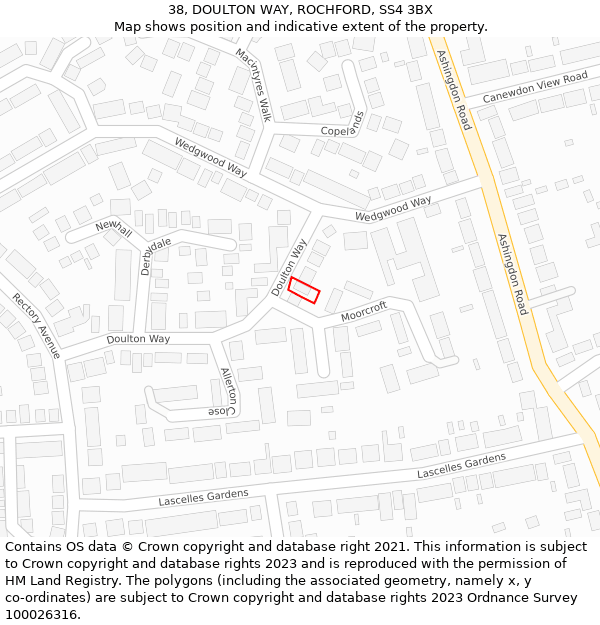 38, DOULTON WAY, ROCHFORD, SS4 3BX: Location map and indicative extent of plot