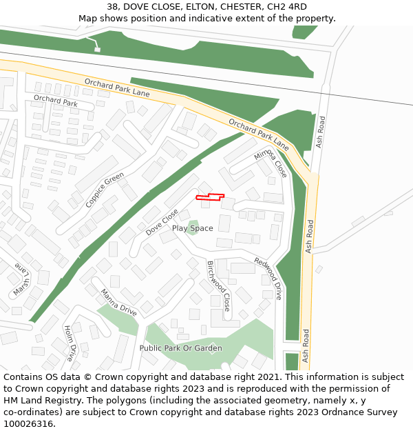 38, DOVE CLOSE, ELTON, CHESTER, CH2 4RD: Location map and indicative extent of plot