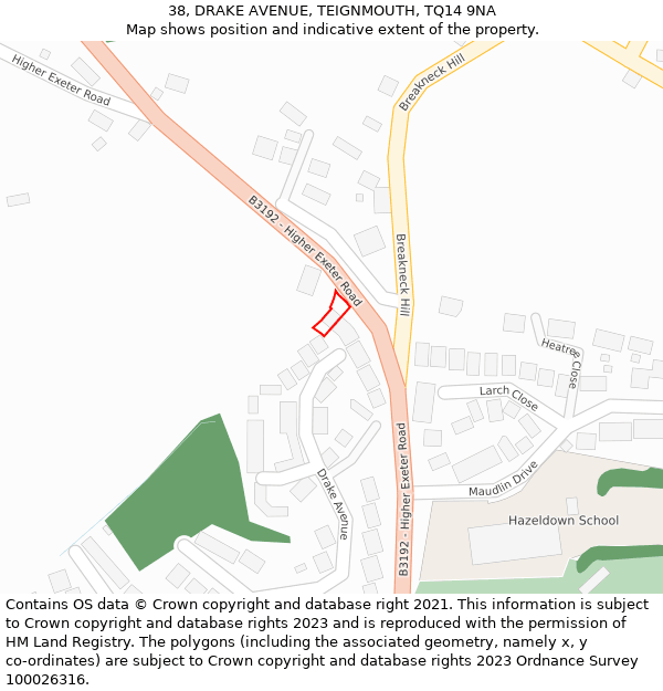 38, DRAKE AVENUE, TEIGNMOUTH, TQ14 9NA: Location map and indicative extent of plot
