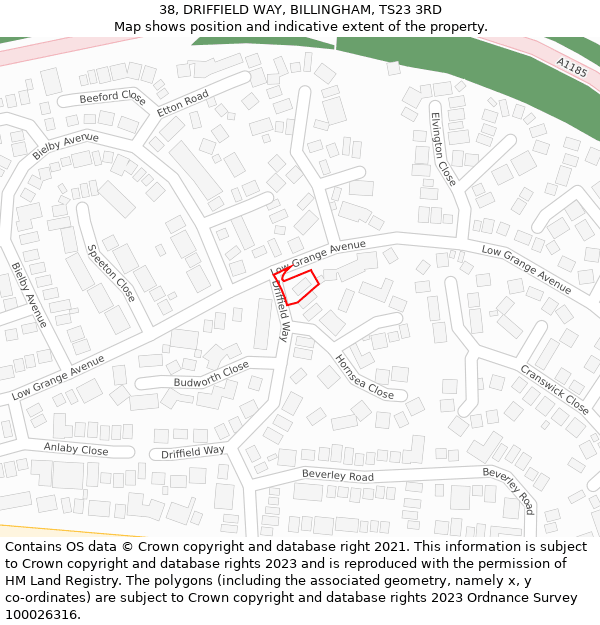 38, DRIFFIELD WAY, BILLINGHAM, TS23 3RD: Location map and indicative extent of plot