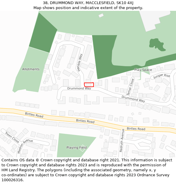 38, DRUMMOND WAY, MACCLESFIELD, SK10 4XJ: Location map and indicative extent of plot