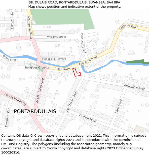 38, DULAIS ROAD, PONTARDDULAIS, SWANSEA, SA4 8PA: Location map and indicative extent of plot