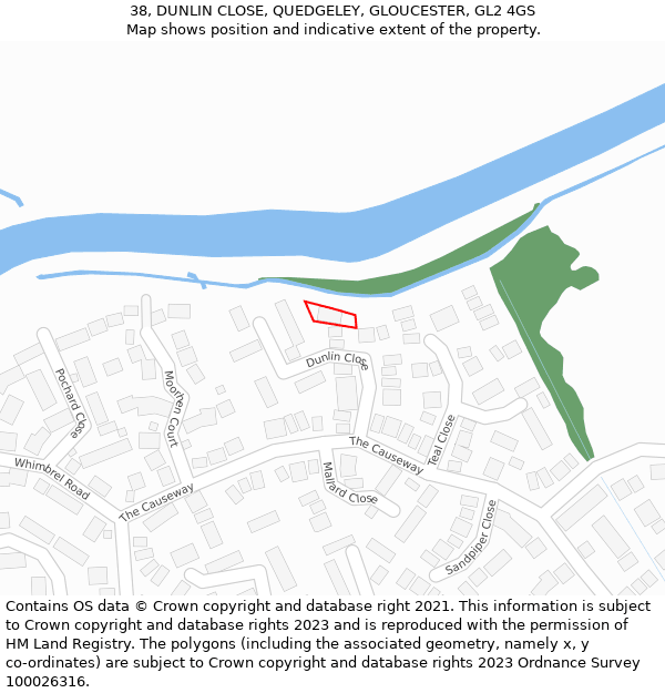 38, DUNLIN CLOSE, QUEDGELEY, GLOUCESTER, GL2 4GS: Location map and indicative extent of plot