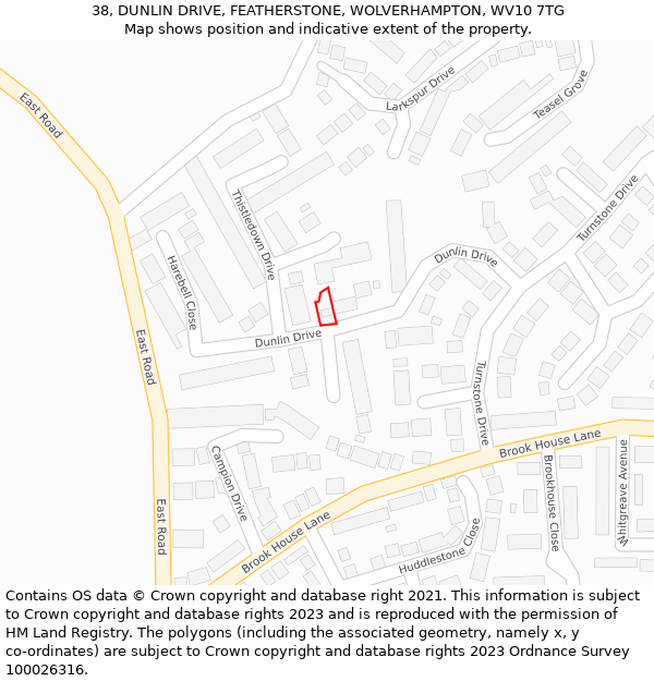 38, DUNLIN DRIVE, FEATHERSTONE, WOLVERHAMPTON, WV10 7TG: Location map and indicative extent of plot