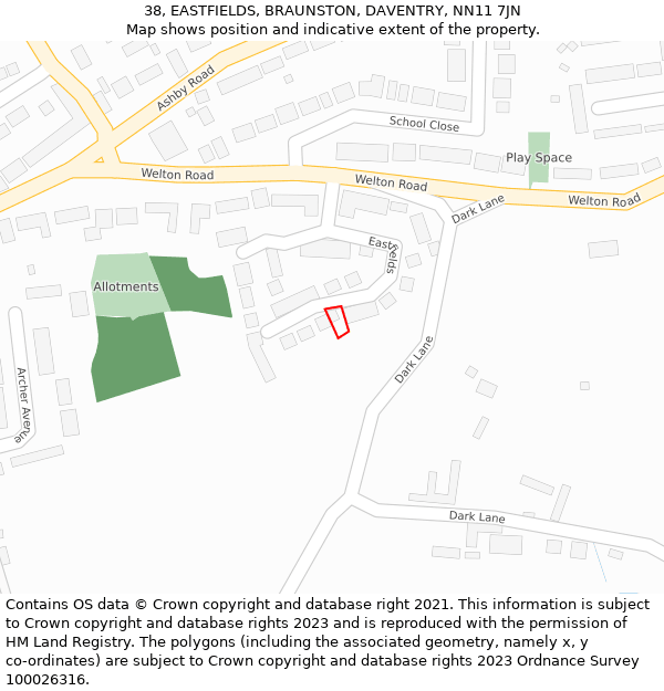 38, EASTFIELDS, BRAUNSTON, DAVENTRY, NN11 7JN: Location map and indicative extent of plot
