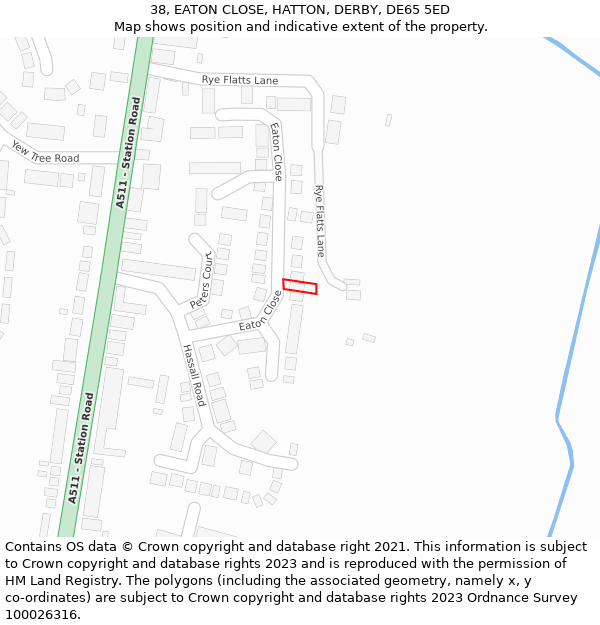 38, EATON CLOSE, HATTON, DERBY, DE65 5ED: Location map and indicative extent of plot