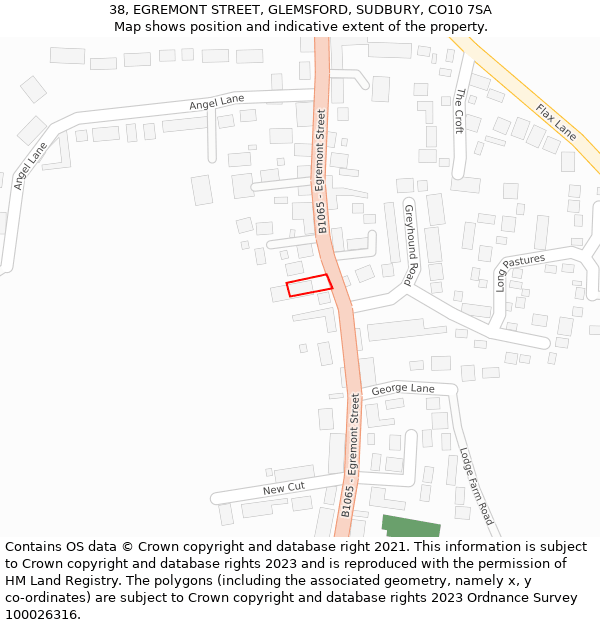 38, EGREMONT STREET, GLEMSFORD, SUDBURY, CO10 7SA: Location map and indicative extent of plot