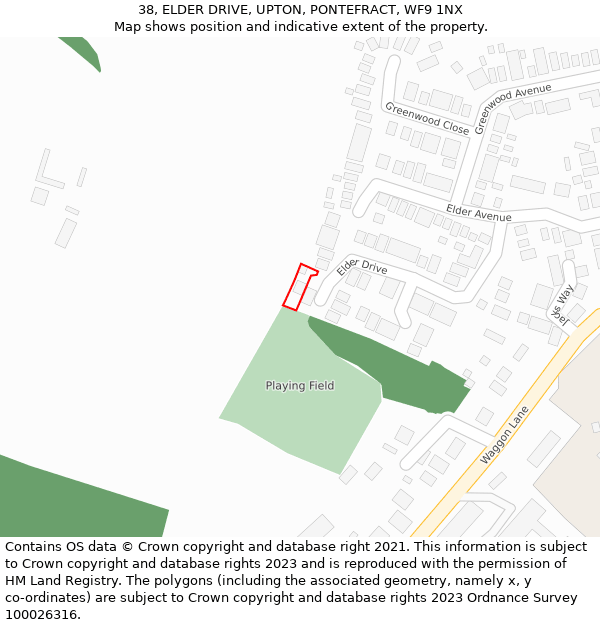 38, ELDER DRIVE, UPTON, PONTEFRACT, WF9 1NX: Location map and indicative extent of plot