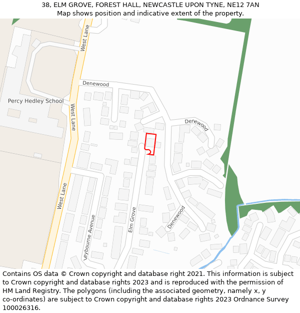 38, ELM GROVE, FOREST HALL, NEWCASTLE UPON TYNE, NE12 7AN: Location map and indicative extent of plot