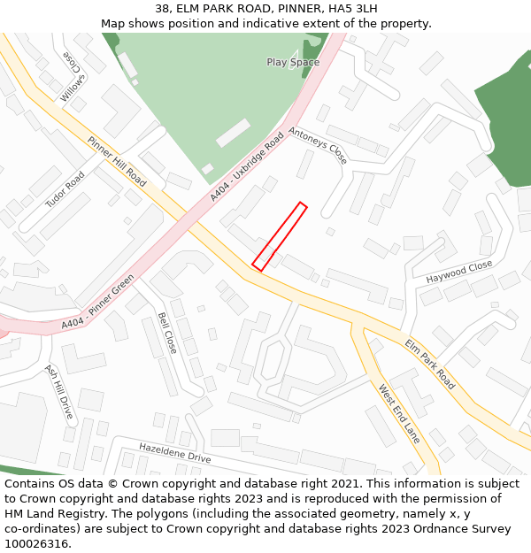 38, ELM PARK ROAD, PINNER, HA5 3LH: Location map and indicative extent of plot