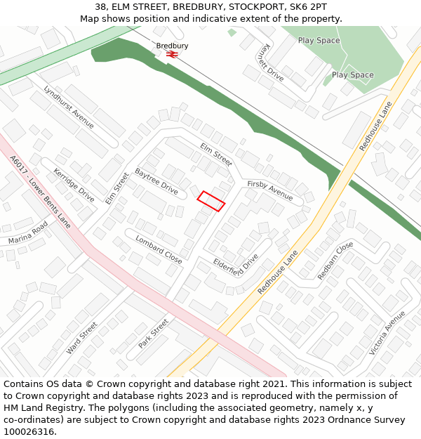 38, ELM STREET, BREDBURY, STOCKPORT, SK6 2PT: Location map and indicative extent of plot