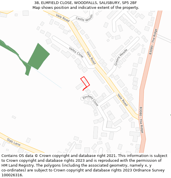 38, ELMFIELD CLOSE, WOODFALLS, SALISBURY, SP5 2BF: Location map and indicative extent of plot