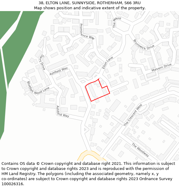 38, ELTON LANE, SUNNYSIDE, ROTHERHAM, S66 3RU: Location map and indicative extent of plot