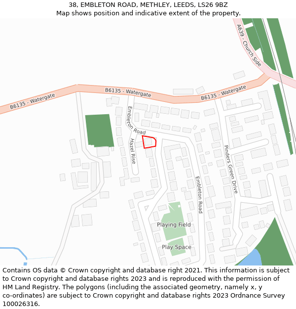 38, EMBLETON ROAD, METHLEY, LEEDS, LS26 9BZ: Location map and indicative extent of plot