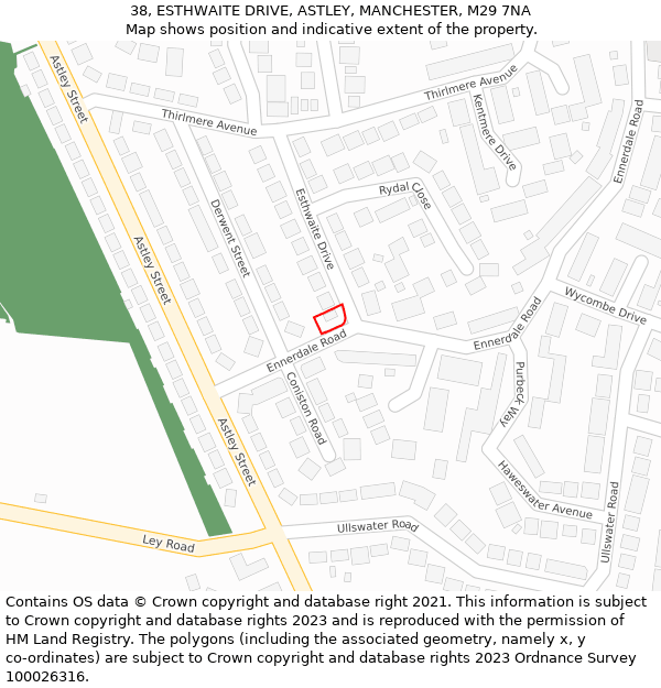38, ESTHWAITE DRIVE, ASTLEY, MANCHESTER, M29 7NA: Location map and indicative extent of plot