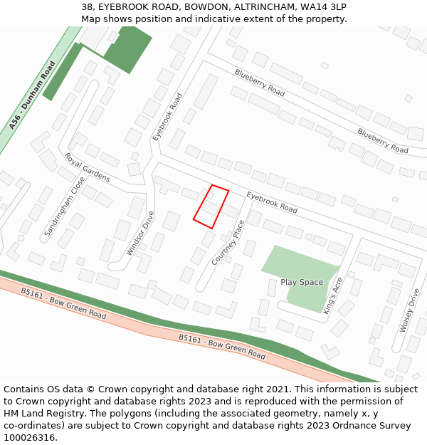 38, EYEBROOK ROAD, BOWDON, ALTRINCHAM, WA14 3LP: Location map and indicative extent of plot