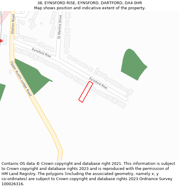 38, EYNSFORD RISE, EYNSFORD, DARTFORD, DA4 0HR: Location map and indicative extent of plot