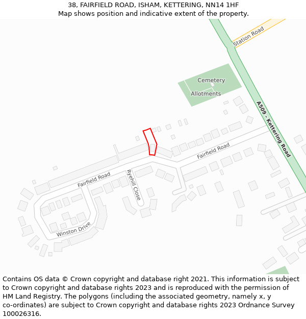 38, FAIRFIELD ROAD, ISHAM, KETTERING, NN14 1HF: Location map and indicative extent of plot