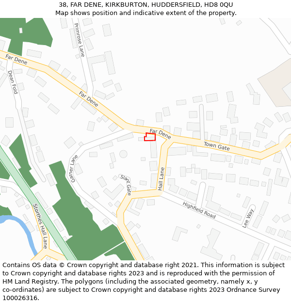 38, FAR DENE, KIRKBURTON, HUDDERSFIELD, HD8 0QU: Location map and indicative extent of plot
