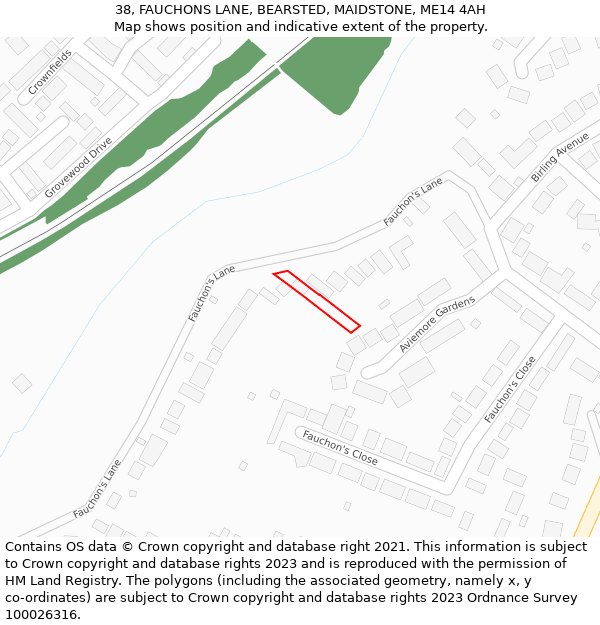 38, FAUCHONS LANE, BEARSTED, MAIDSTONE, ME14 4AH: Location map and indicative extent of plot