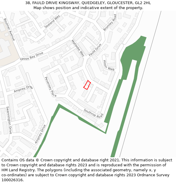 38, FAULD DRIVE KINGSWAY, QUEDGELEY, GLOUCESTER, GL2 2HL: Location map and indicative extent of plot