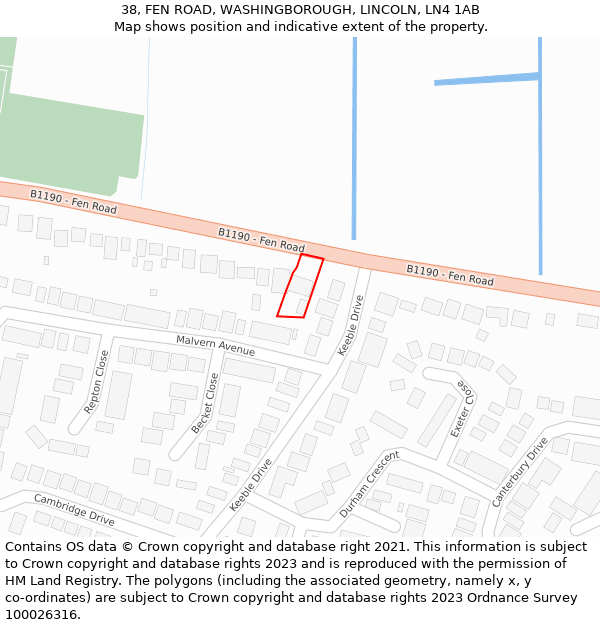 38, FEN ROAD, WASHINGBOROUGH, LINCOLN, LN4 1AB: Location map and indicative extent of plot