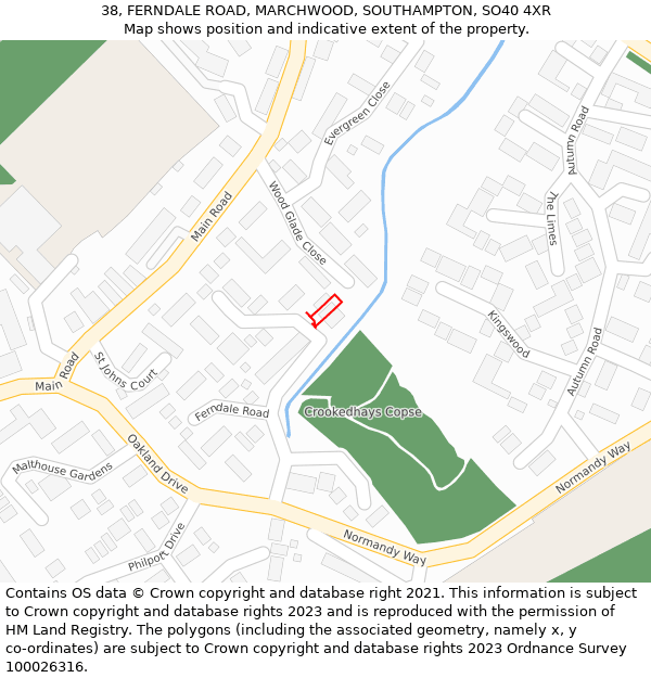 38, FERNDALE ROAD, MARCHWOOD, SOUTHAMPTON, SO40 4XR: Location map and indicative extent of plot