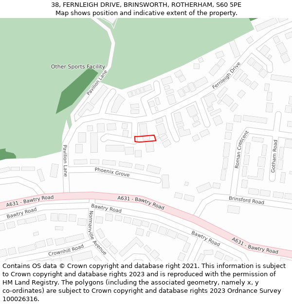 38, FERNLEIGH DRIVE, BRINSWORTH, ROTHERHAM, S60 5PE: Location map and indicative extent of plot