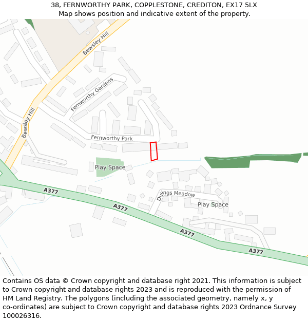 38, FERNWORTHY PARK, COPPLESTONE, CREDITON, EX17 5LX: Location map and indicative extent of plot