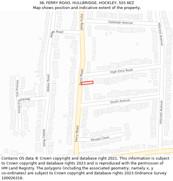 38, FERRY ROAD, HULLBRIDGE, HOCKLEY, SS5 6EZ: Location map and indicative extent of plot