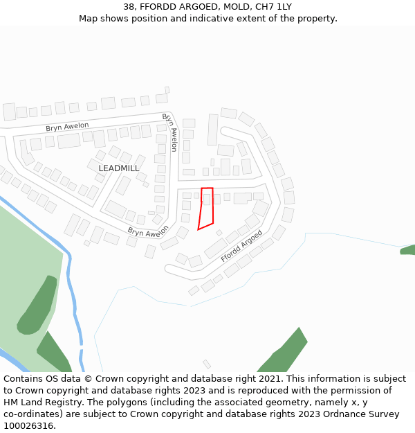 38, FFORDD ARGOED, MOLD, CH7 1LY: Location map and indicative extent of plot