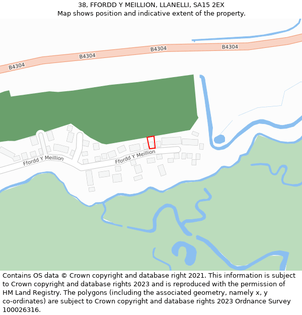 38, FFORDD Y MEILLION, LLANELLI, SA15 2EX: Location map and indicative extent of plot