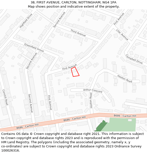 38, FIRST AVENUE, CARLTON, NOTTINGHAM, NG4 1PA: Location map and indicative extent of plot
