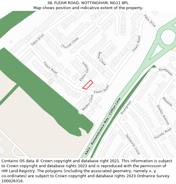 38, FLEAM ROAD, NOTTINGHAM, NG11 8PL: Location map and indicative extent of plot