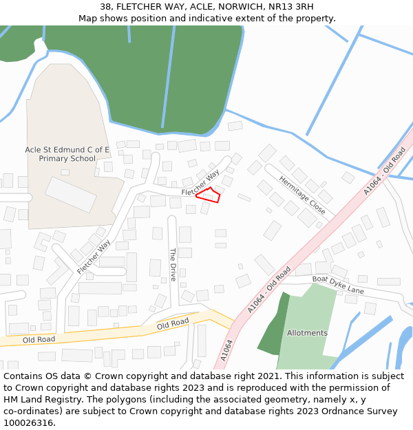 38, FLETCHER WAY, ACLE, NORWICH, NR13 3RH: Location map and indicative extent of plot