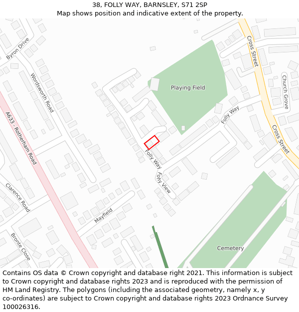 38, FOLLY WAY, BARNSLEY, S71 2SP: Location map and indicative extent of plot