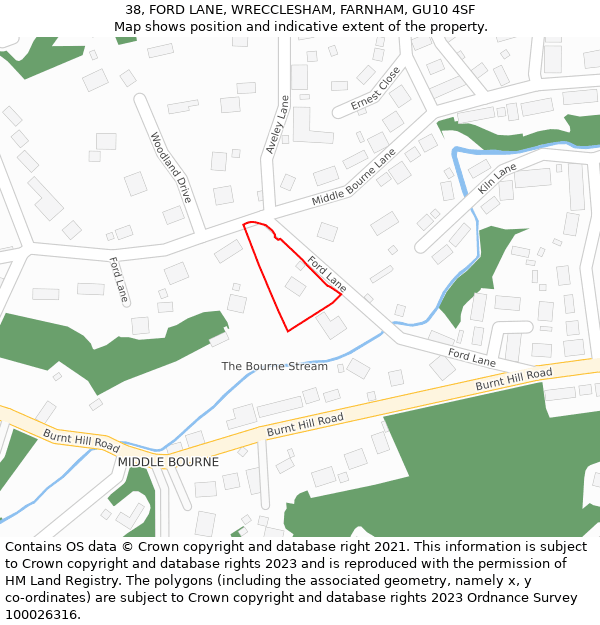 38, FORD LANE, WRECCLESHAM, FARNHAM, GU10 4SF: Location map and indicative extent of plot