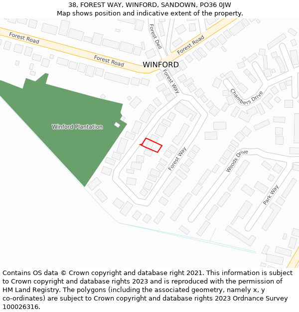 38, FOREST WAY, WINFORD, SANDOWN, PO36 0JW: Location map and indicative extent of plot