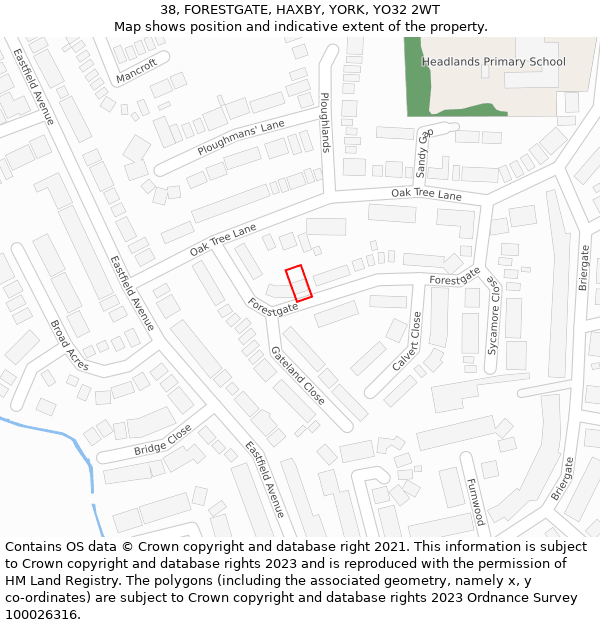 38, FORESTGATE, HAXBY, YORK, YO32 2WT: Location map and indicative extent of plot